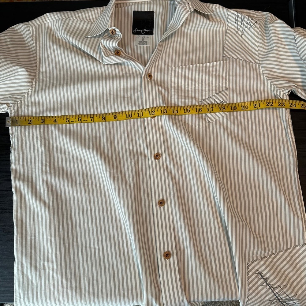 Sean John Striped Cotton Short Sleeve Button-Up Shirt Size Medium - Picture 8 of 9